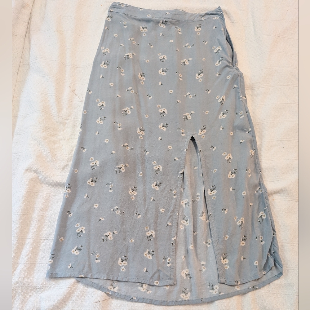 Hollister Light Blue Floral Midi Skirt with Slit